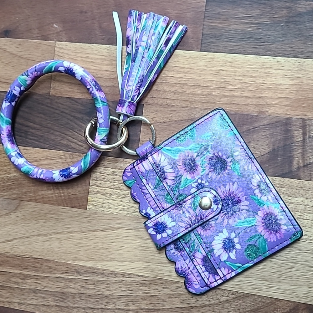 Purple flower keychain wallet